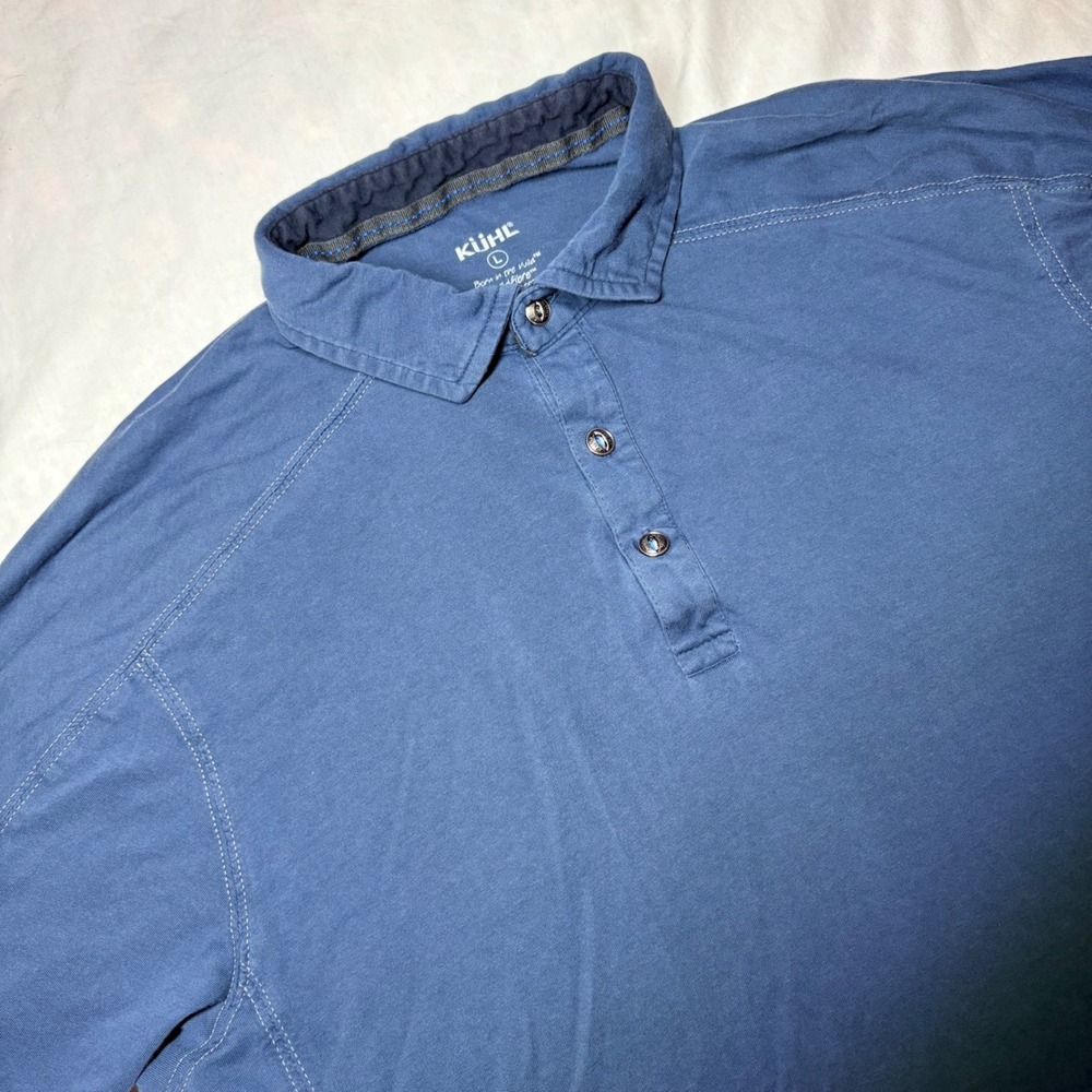 Kuhl Wildfibre Mens Blue Organic Cotton Short Sleeve Polo Shirt Large RN‎ 108846